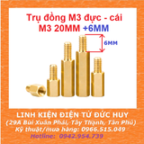 Trụ đồng M3, đực - cái (1 đầu đực, 1 đầu cái), dài 20mm