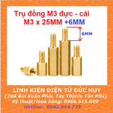 Trụ đồng M3, đực-cái (1đầu đực,1 đầu cái), dài 25mm
