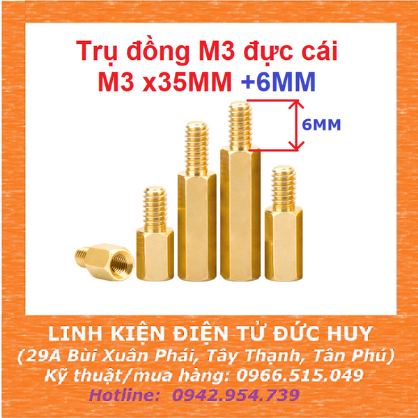 Trụ đồng M3, đực - cái (1đầu đực, 1 đầu cái), dài 35mm