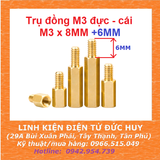 Trụ đồng M3, đực-cái (1 đầu đực, 1 đầu cái), dài 8mm