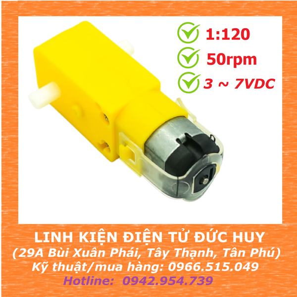 Động cơ giảm tốc DC vàng, 1/120 (50 vòng/phút)