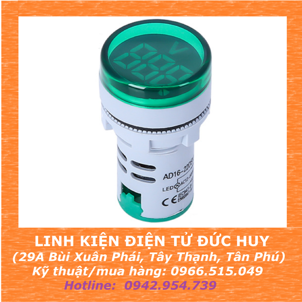 Đèn báo volt kế AD16 22DSV, Màu xanh lá