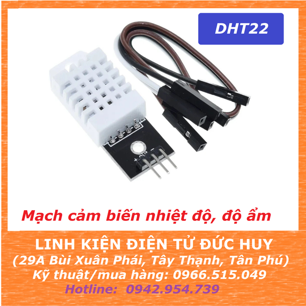 DHT22 CẢM BIẾN ĐO NHIỆT ĐỘ & ĐỘ ẨM, ĐỘ CHÍNH XÁC CAO  (kèm dây kết nối)