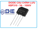 KBP310 - 3A , DIODE CẦU CHỈNH LƯU, ĐIỆN ÁP TỐI ĐA 1000V,  DÒNG ĐIỆN TỐI ĐA 3A, KIỂU CHÂN DIP 4 (4 CHÂN THẲNG HÀNG)