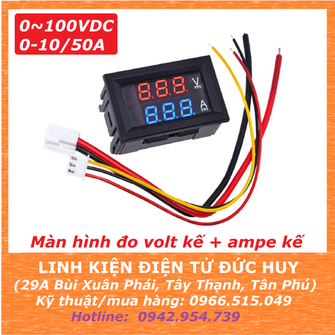 Đồng hồ tích hợp đo volt ampe dòng áp 0~100VDC, 10A 50A 100A có điện trở Shunt
