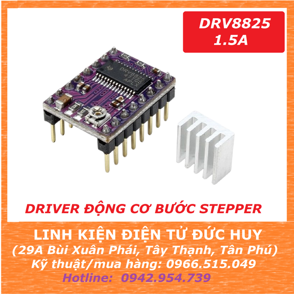 MẠCH CÔNG SUẤT DRIVER ĐIỀU KHIỂN ĐỘNG CƠ BƯỚC DRV8825 - ĐIỆN ÁP RỘNG 8.2V-45V, DÒNG ĐIỆN LIÊN TỤC 1.5A
