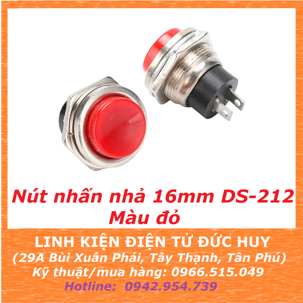Công tắc contact nút nhấn nhả 16mm DS 212, Màu đỏ