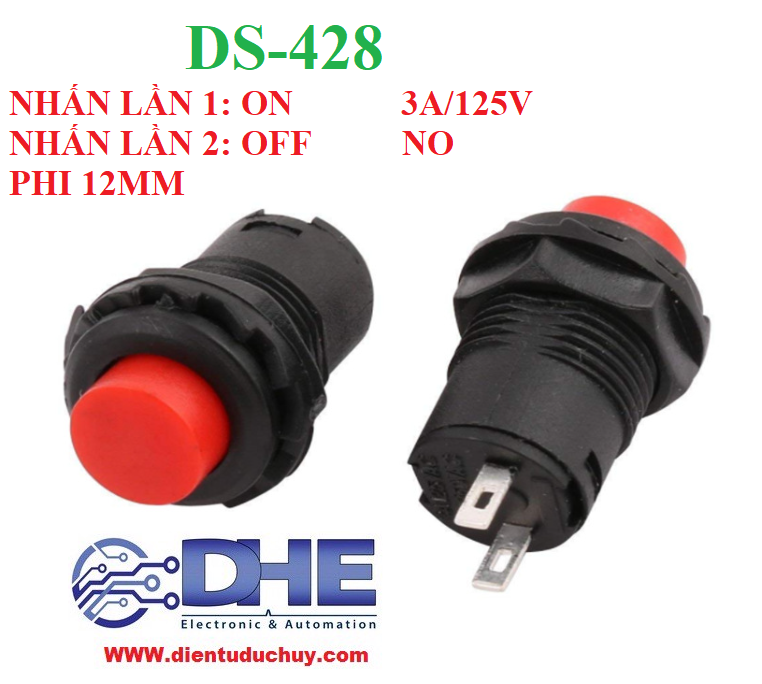 DS-428 nút nhấn giữ - ĐỎ - 12mm – LINH KIỆN ĐIỆN TỬ ĐỨC HUY (29A