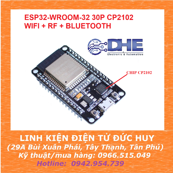 MODULE ESP32-WROOM-32 30P MICRO USB CP2102 TÍCH HỢP CHỨC NĂNG WIFI +  RF (2.4GHZ) + BLUETOOTH