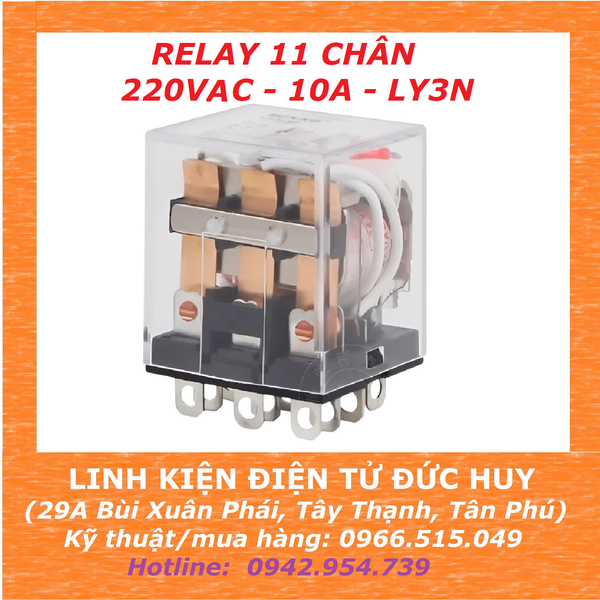 RELAY KIẾNG, TRUNG GIAN 11 CHÂN, 220VAC 10A, LY3N