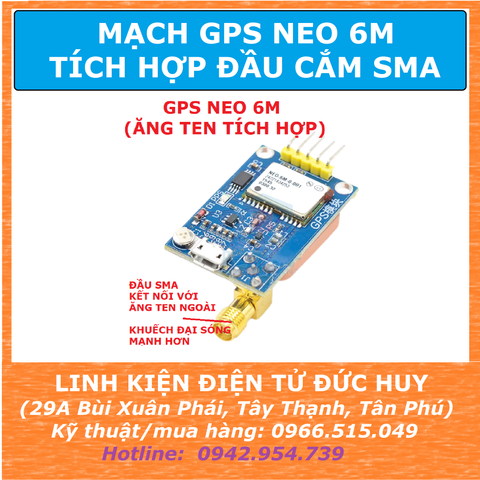 GPS NEO 6M, ĂNG TEN TÍCH HỢP, ĐẦU SMA
