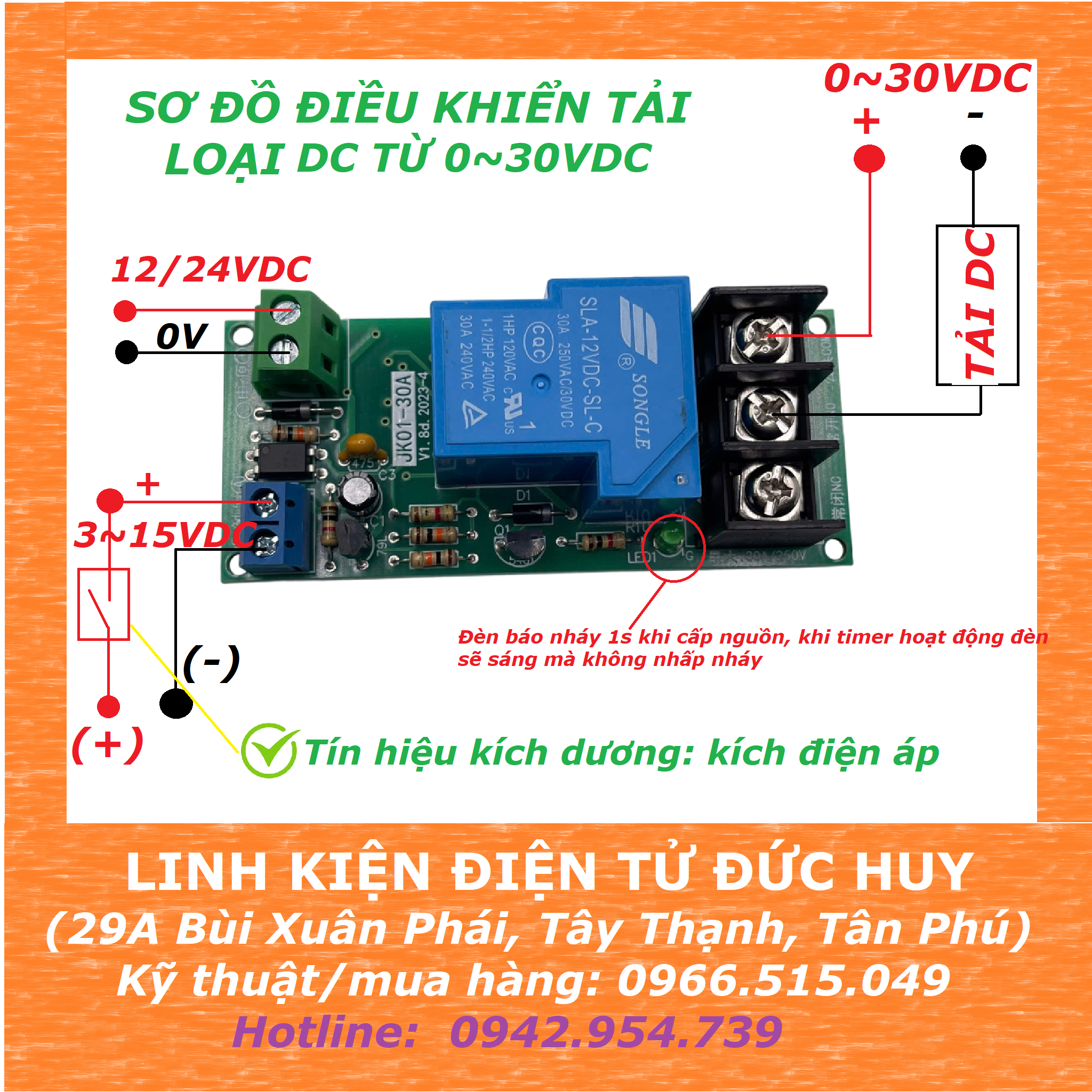 MẠCH TẠO TRỄ TIMER 24VDC TỪ 0S_60 PHÚT JK01 30A, TẢI 30A – LINH KIỆN ...