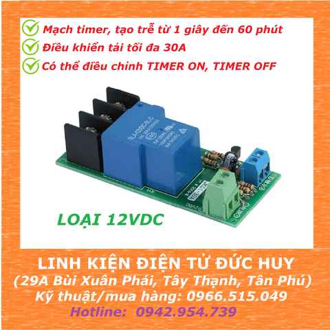 MẠCH TẠO TRỄ TIMER TỪ 0~60 PHÚT 12VDC JK01 30A, TẢI 30A