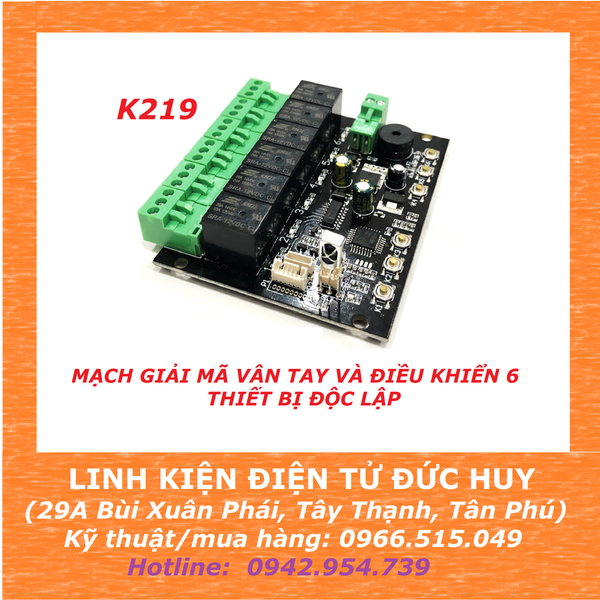 K219 V1.1 CÀI ĐẶT VÀ KIỂM SOÁT VÂN TAY - 6 KÊNH RELAY