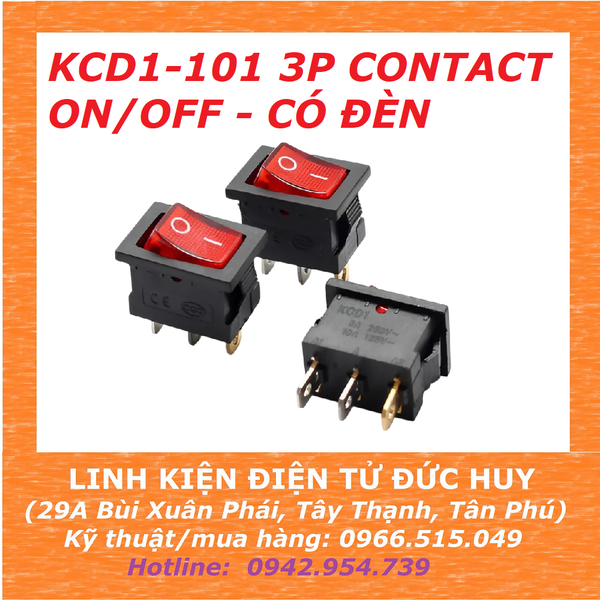 KCD1-101 3P contact ON/OFF - 15*21mm - có đèn