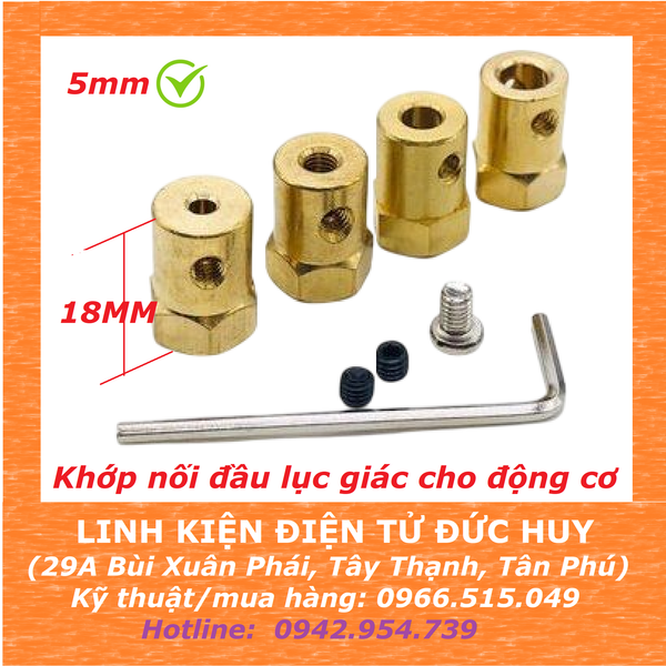 Khớp lục giác 5mm nối trục động cơ dài 18mm