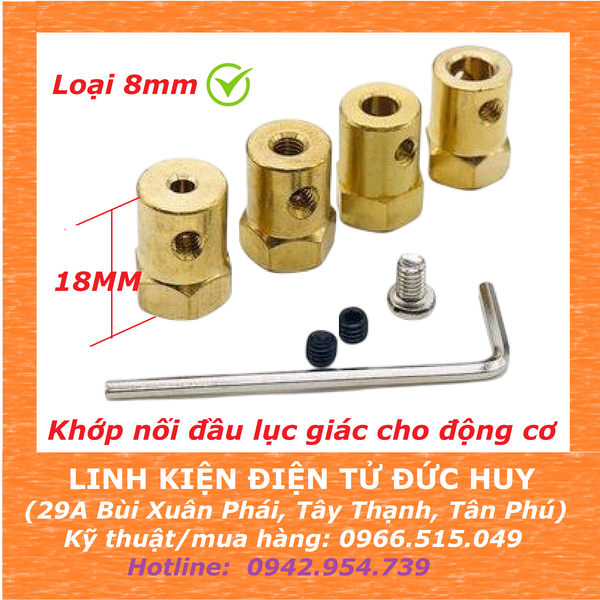 Khớp lục giác nối trục động cơ 8mm, dài 18mm
