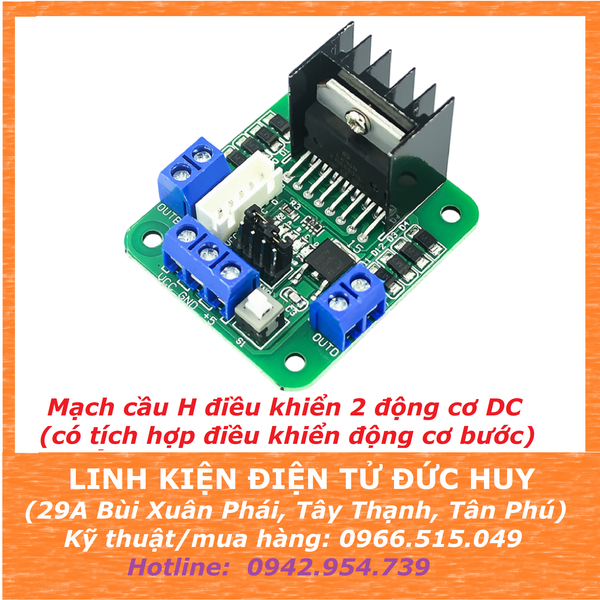 Mạch cầu H L298N điều khiển 2 động cơ DC, động cơ bước Step (Xanh lá)