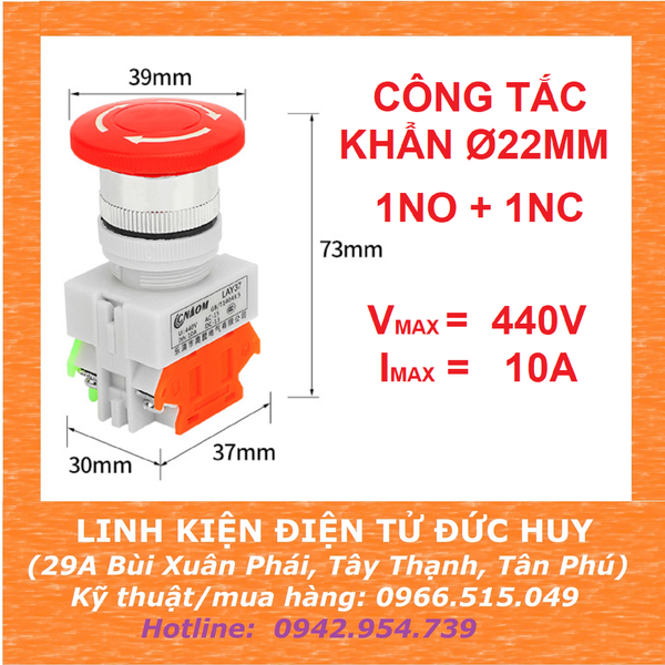 Nút nhấn khẩn cấp LAY37 11ZS (1NO + 1NC), Ø22mm