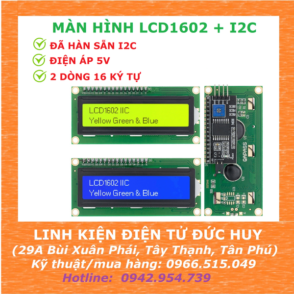 MÀN HÌNH LCD1602 + I2C ĐIỆN ÁP 5V