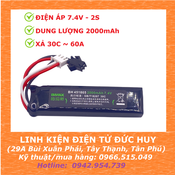 PIN LIPO 2S 7.4V 2000MAH, XẢ 30C, ĐẦU SM 2P