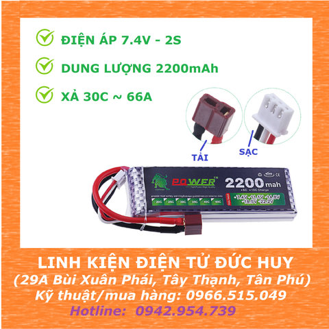 PIN LIPO 2S 7.4V 2200MAH, XẢ 30C