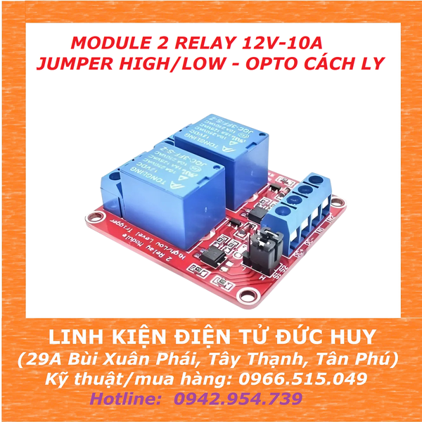 Module 2 relay 12V 10A có jumper High/Low opto cách ly