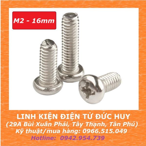 Bulong đầu tròn M2 * 16mm, Inox 304