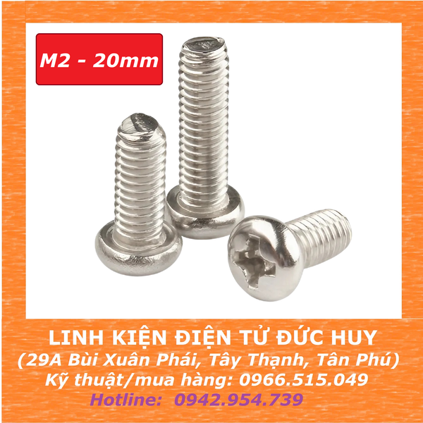 Bulong đầu tròn M2 * 20mm, Inox 304