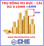 Trụ đồng M3, đực-cái (1 đầu đực, 1 đầu cái), dài 15mm