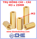 Trụ đồng M3, cái-cái (2 đầu cái), dài 25mm
