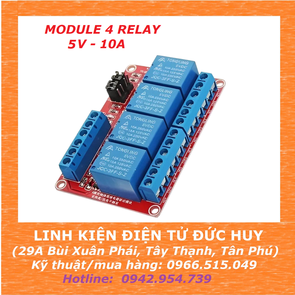 Module 4 kênh relay 5V 10A có jumper High/Low opto cách ly