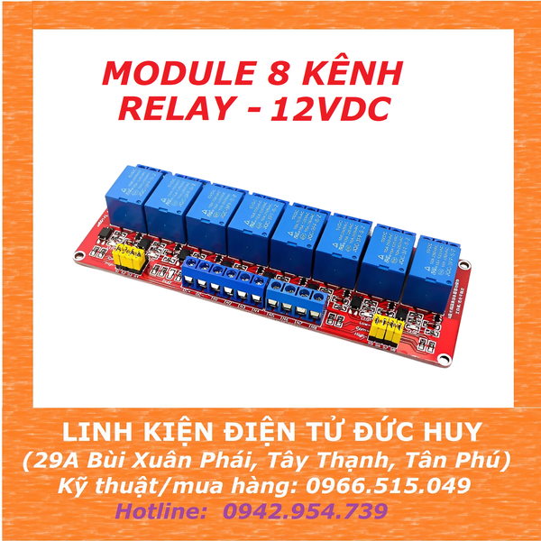 Module 8 kênh relay 12V 10A có jumper High/Low - opto cách ly