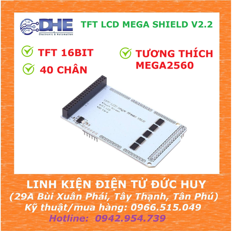 TFT LCD MEGA SHIELD V2.2 DÀNH CHO TFT 16 BIT 40 CHÂN