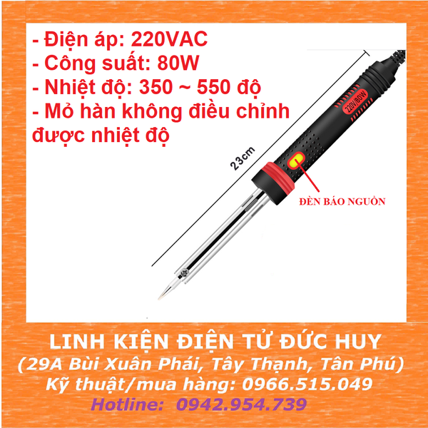 MỎ HÀN CHÌ 80W - ĐIỆN ÁP 220VAC (CÓ ĐÈN BÁO NGUỒN)