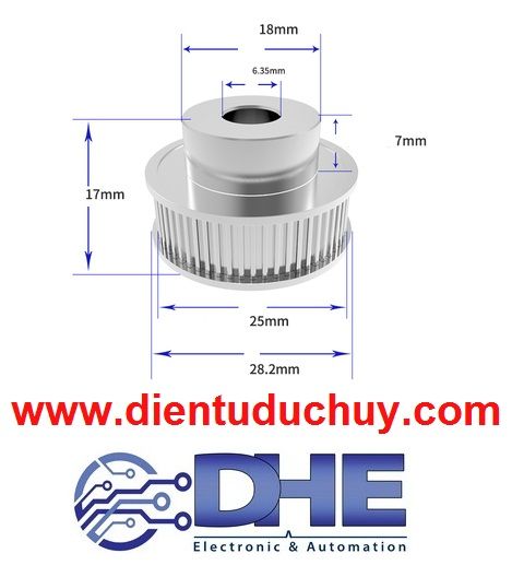 Puley GT2 - 40 răng - Φ28mm - Trục 6.35mm