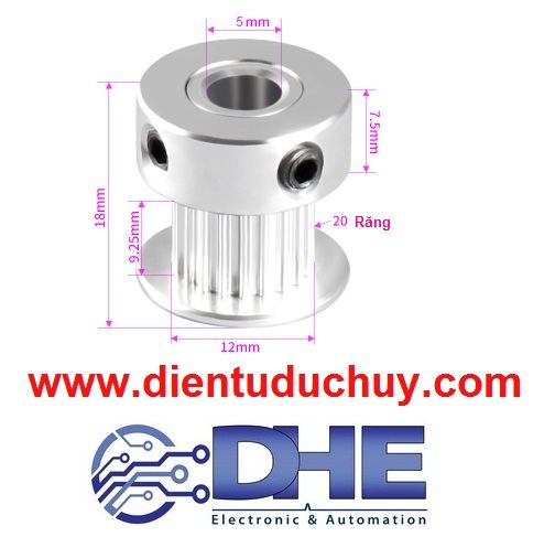 Puley GT2 - 20 răng - Φ16mm - Trục 5mm