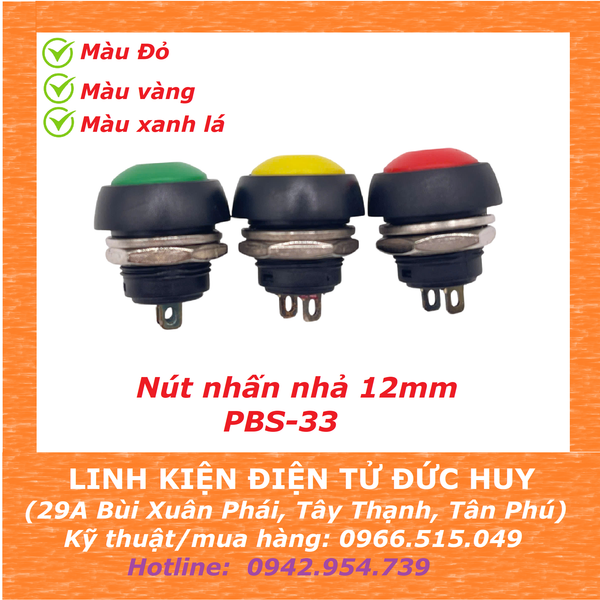 Nút nhấn nhả 12MM PBS 33, Đỏ Vàng Xanh lá