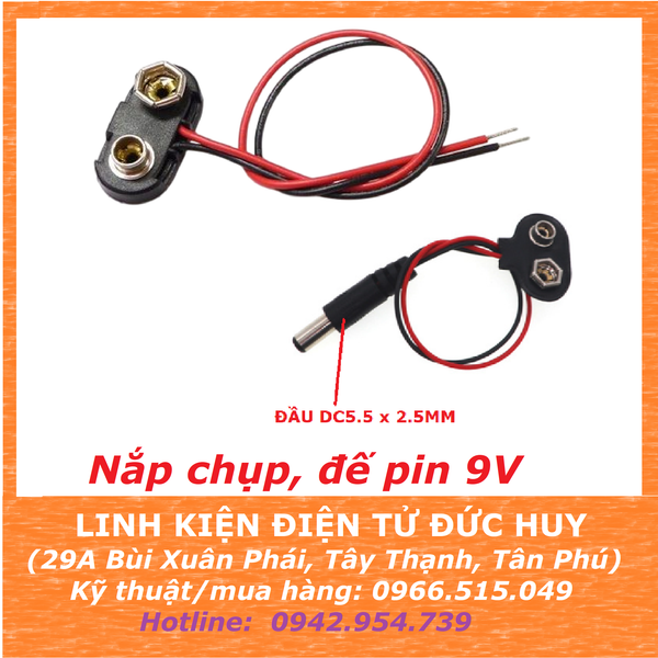 Đế pin, jack cắm pin 9V Loại dây dài 10-15cm