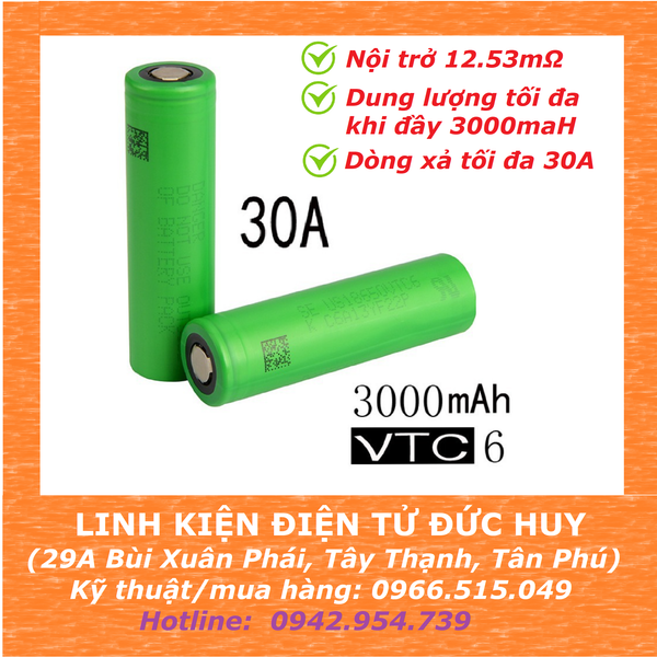 1 PIN SONY VTC6 18650 3000MAH, XẢ 30A