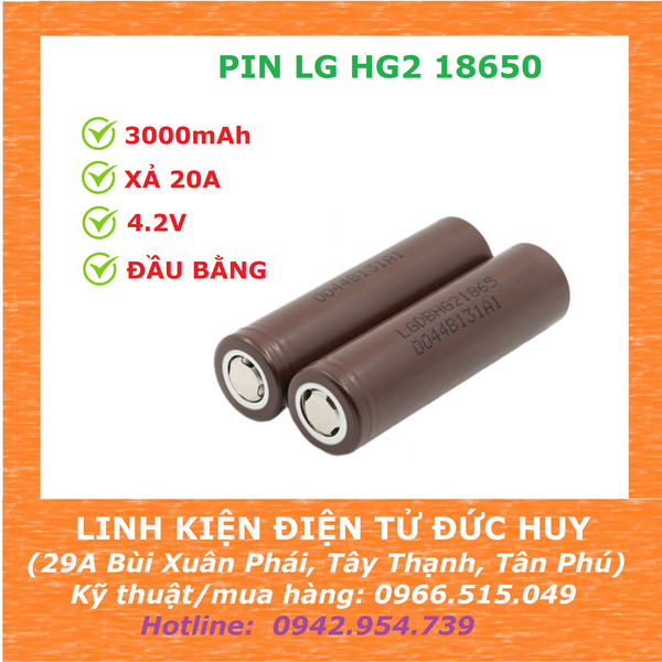 1 PIN LG HG2 18650 3000MAH, XẢ 20A