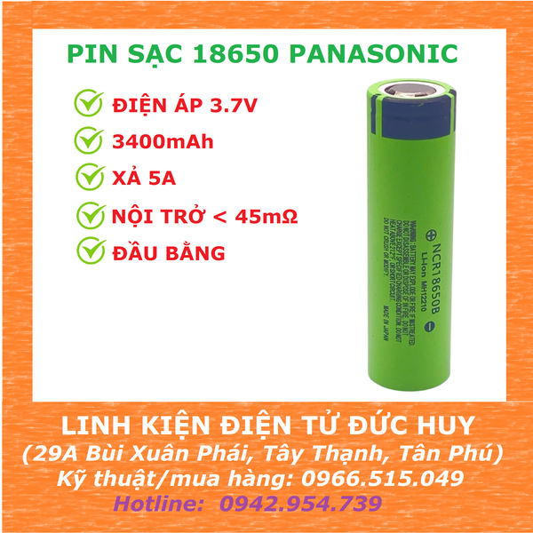 1 PIN SẠC 18650 PANASONIC CHẤT LƯỢNG CAO 100% 3400MAH 3.7V
