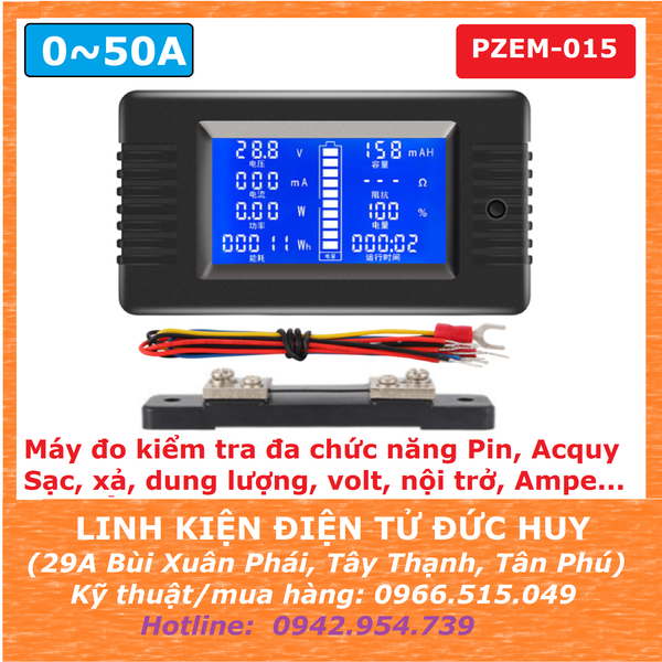 PZEM-015 50A máy đo kiểm tra pin,acquy đa chức năng sạc, xả, nội trở, dung lượng