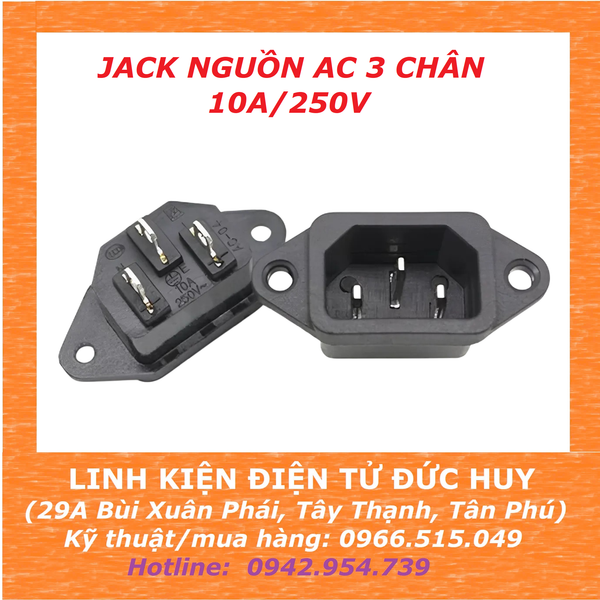 Jack đầu cấp nguồn AC 3 chân 250V 10A (không cầu chì)