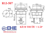 R13-507 nút nhấn nhả phi 16mm Vàng