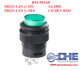 R16-503AD nút nhấn giữ phi 16 - Xanh lá - Có đèn báo