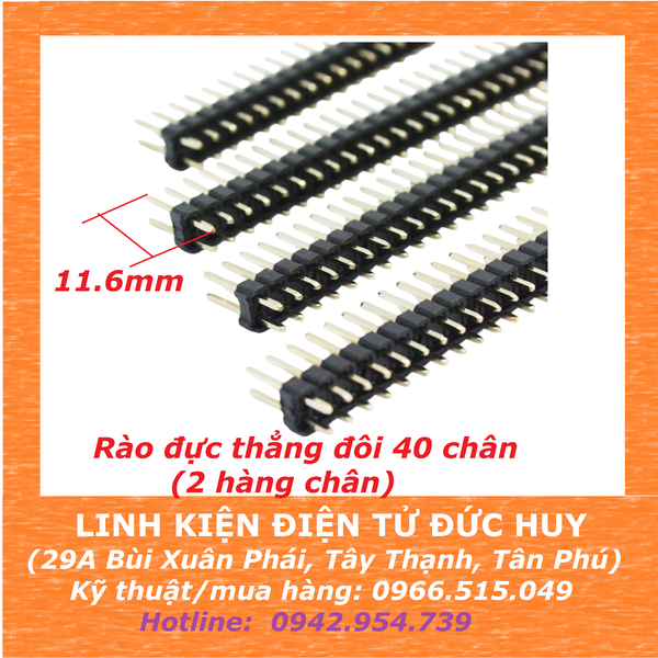 Hàng rào đực thẳng đôi 40 chân, 2.54mm