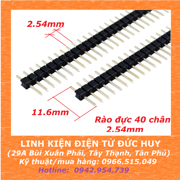 Hàng rào đực thẳng đơn 40 chân, 2.54mm