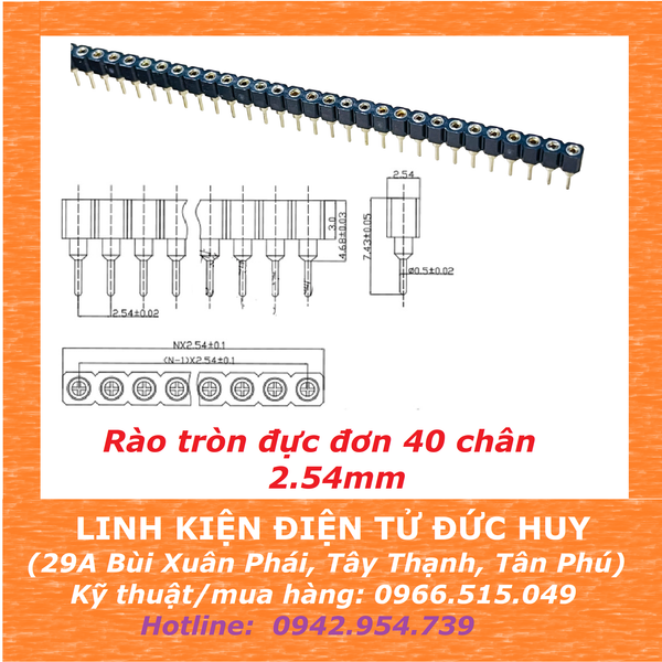 Hàng rào tròn cái đơn 40 chân, 2.54mm