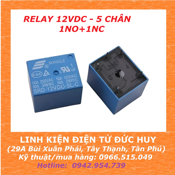 Relay 12VDC, 5 CHÂN (1NO+1NC)